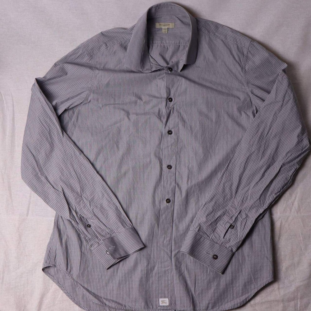 Burberry London Mens Grey Micro Check Long Sleeve Button Down Shirt Size 17 43 - Picture 2 of 6